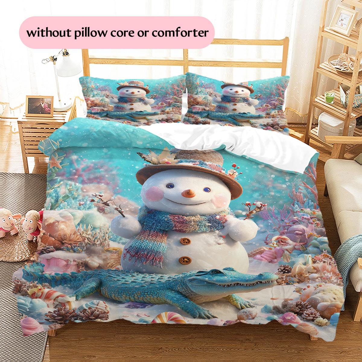 

Snowman and Marine Animals Pattern Bedding Quilt Set Home Decoration Gift (1 * duvet cover + 2 * pillowcase, without core) 135x200cm