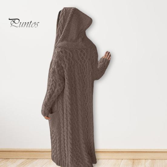 Jachetă de pulover pentru femei, cu buzunare, lungime mijlocie, tricotată cu glugă, textura răsucită, culoare uni, jachetă cu mânecă lungă, mărime, groasă, îmbrăcăminte exterioară zilnică pentru navetă