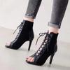 Strappy Fish-mouth Boots with Thin Heels, Hollow Design, Short Boots, High Heels, Sandals, Women's Shoes