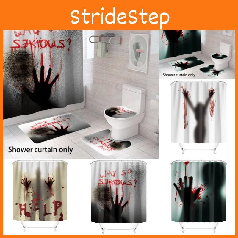 Halloween Themed Shower Curtain With Gruesome Bloody Hands And Hooks