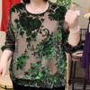 Autumn Women's Printed Velvet Blouse Loose Soft Pullover Long-sleeve Plus Size Velvet Blouse