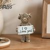Lifelike Highland Cow Decor Desktop Ornament, Heartwarming Animal Figurine, Resin Gifts for Lovers Statue with Confession Sign Home Office Desk