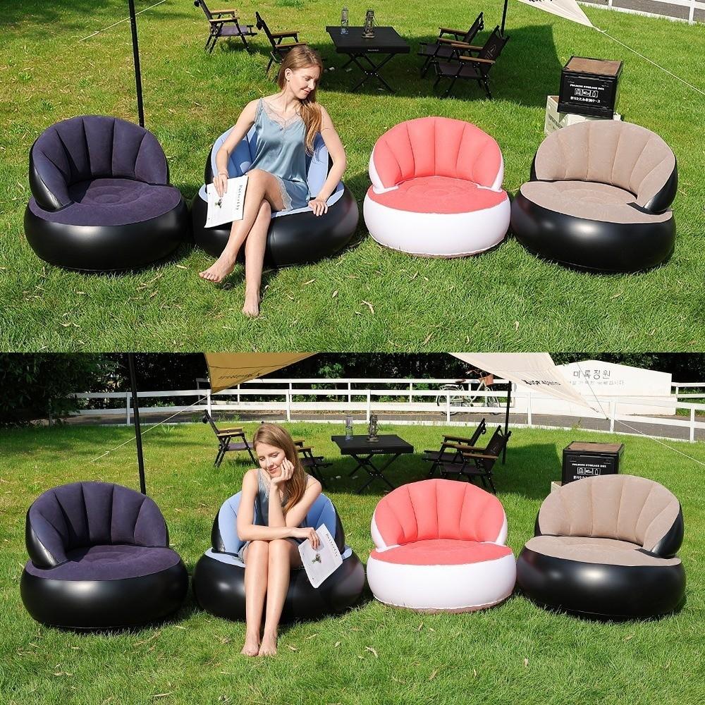 Thickened PVC Foldable Air Couch Flocked Velvet Inflatable Lounge Chair Camping Chair