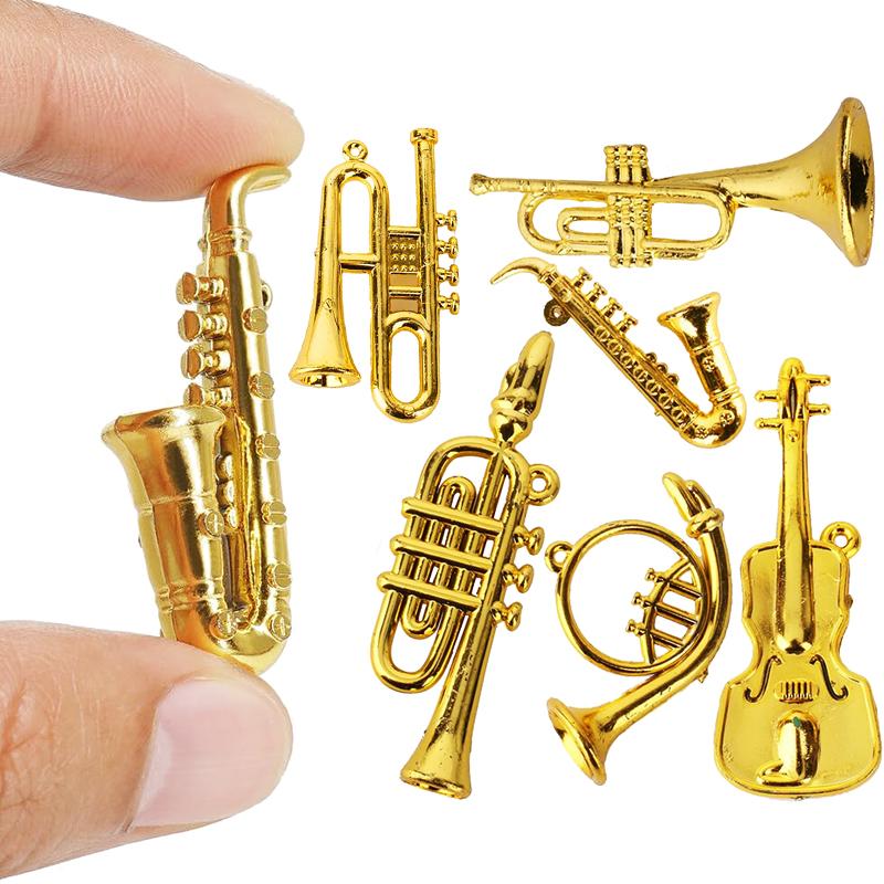 10/20pcs Mini Golden Musical Instrument Ornaments Desktop Ornament Decoration Miniature Creative Mini Decorative Crafts TMZ