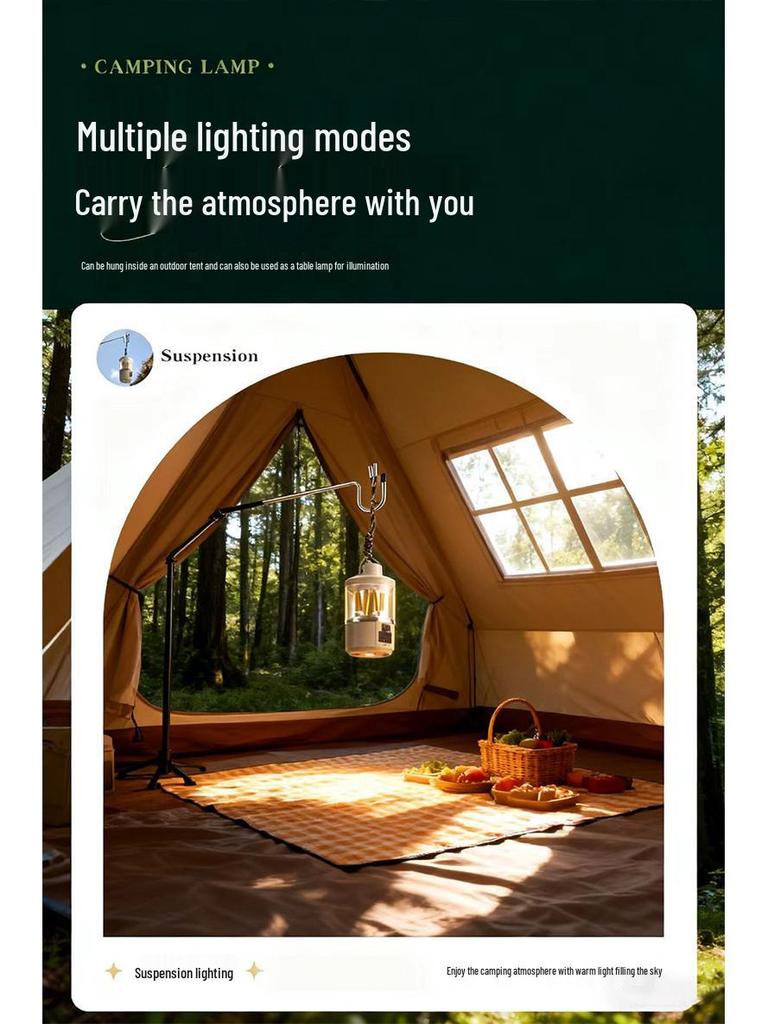 Rechargeable LED Camping Light with Adjustable Three-Color Modes and Long Battery Life.