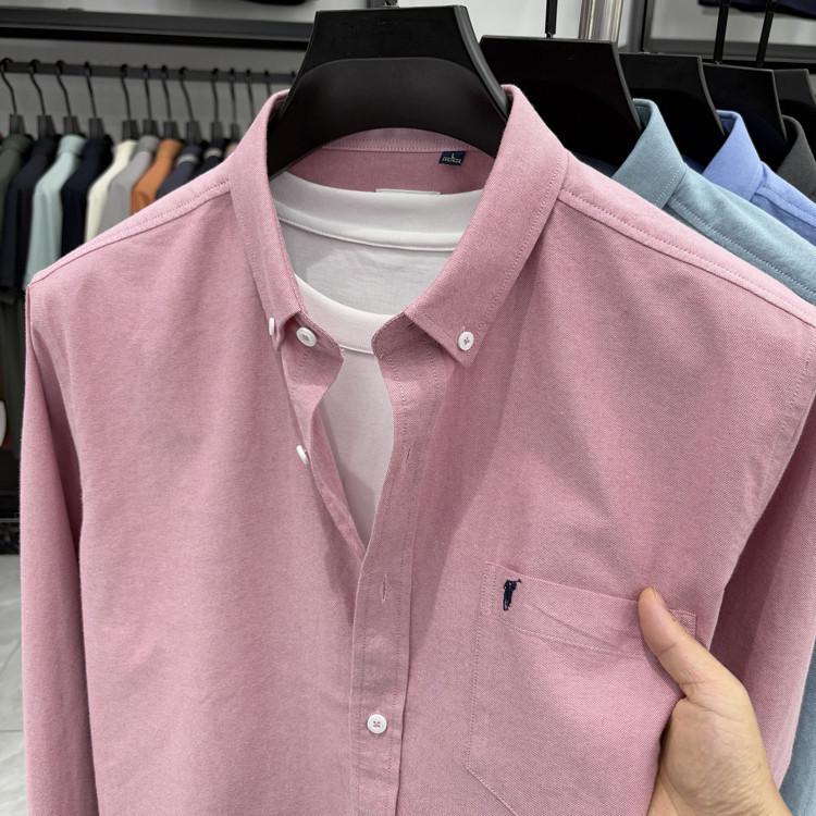 Men's High-End Embroidered Long-Sleeve Solid Color Shirt with Pockets for Spring and Autumn - Business Casual and Versatile