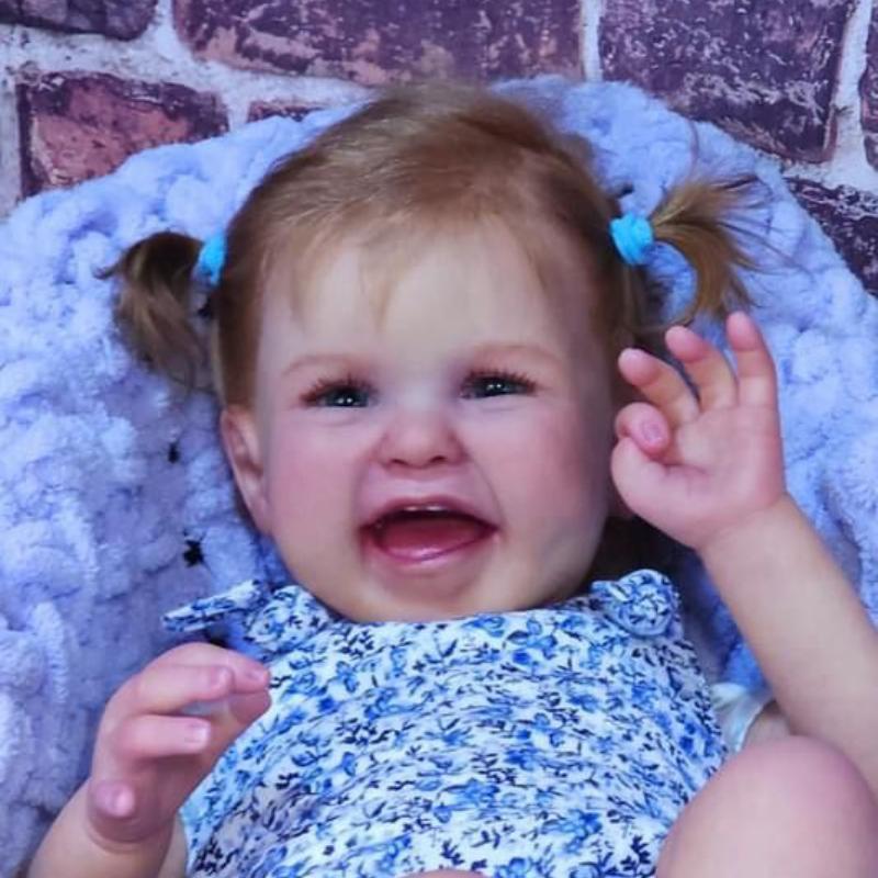 בובות תינוק ריבורן חיוך שמח גוף בד רך 24" 60 ס"מ בובת סימולציה לילדה עם שיער מושתל בובת תינוק ריאליסטית חמודה צעצועים לילדים מתנות יום הולדת