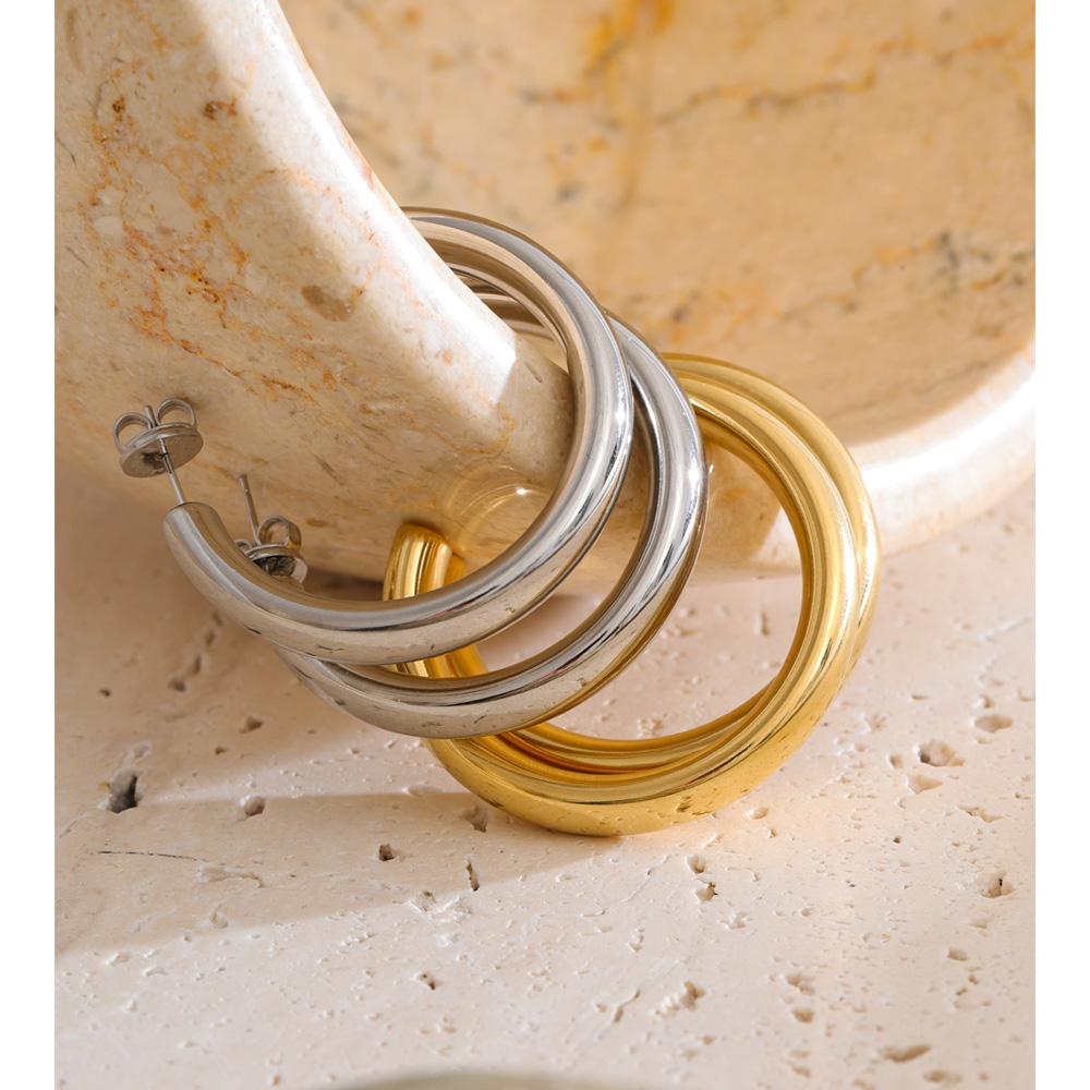 Yhpup 40mm Anti-allergy Stainless Steel C Shape Round Daily Metal Shiny Hoop Earrings Minimalist High Quality Waterproof Jewelry