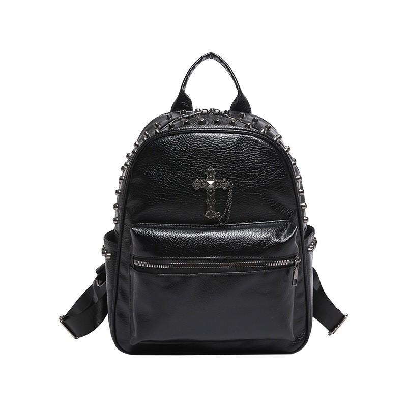 Stilvoller Punk Rock Rucksack mit Kreuzmotiv Nieten Unisex Streetwear Reisetasche Teens 20L PU Design