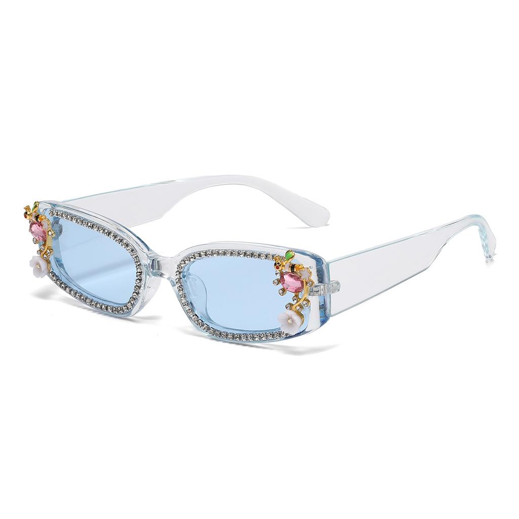 Vintage Designer Square Sunglasses Women Luxury Rhinestone Flower Bee Shades Punk Fashion Sun Glasses