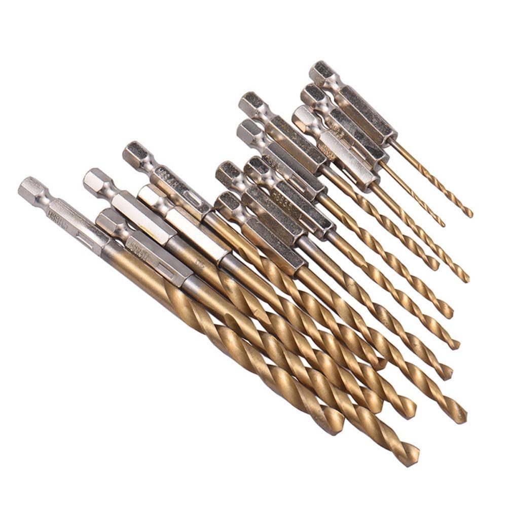 13pcs/lot High Speed Steel HSS Titanium Coated Drill Bit Set 1/4 Hex Shank 1.5-6.5mm Tungsten Carbide Twist Drill Bits
