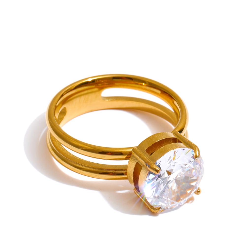 

Eetit Литье Нержавеющая сталь Блестящий Кубический цирконий Классическое кольцо Покрытие PVD 18K золото Помолвочное Модное Изящное ювелирное изделие 8 золотой