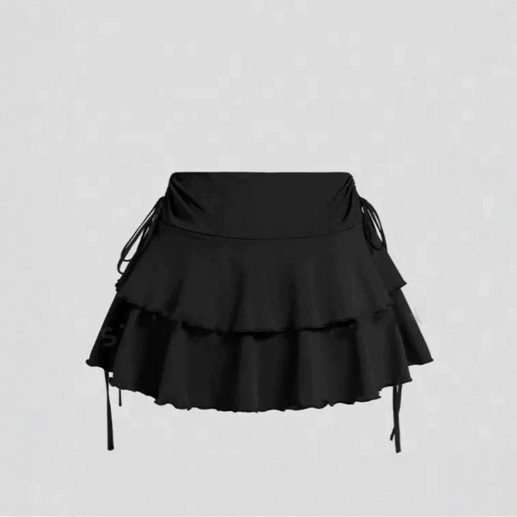 Cross-border Retro Style Irregular Ruched Lace-up Low Waist Skirt