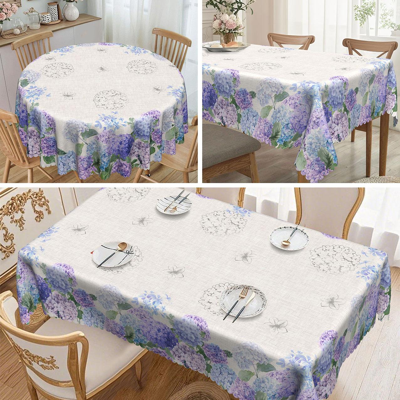 

1 Round Rectangular Tablecloth, Summer Tablecloth, Blue-Purple Flower Tablecloth, Hydrangea Pattern Tablecloth Round tablecloth-152x152cm