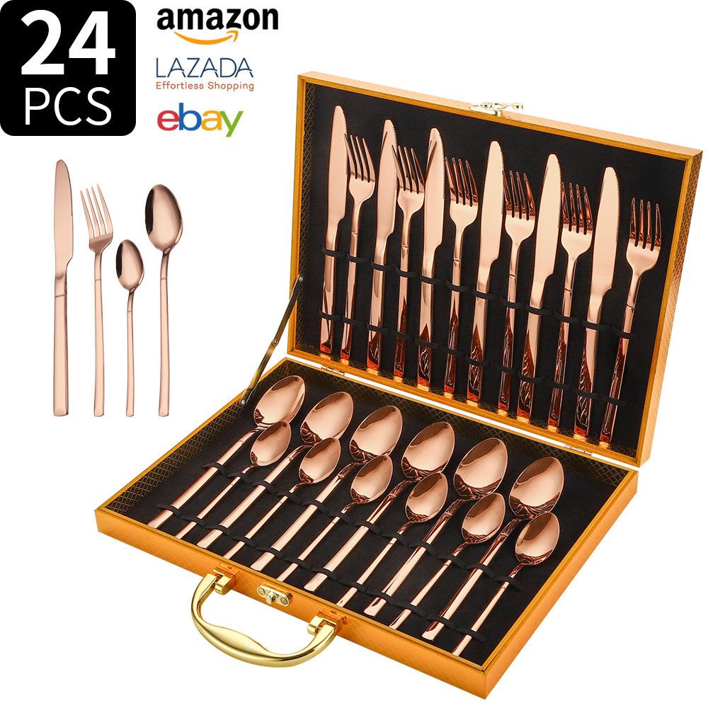 Knight Stainless Steel Tableware Knife and Fork Set 24-piece Set Western Food Knife, Fork and Spoon Gift Box Set