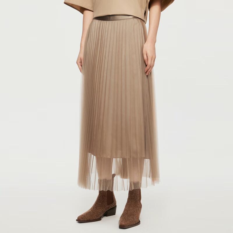 JNBY Pleated Mesh A-Line Mid-Length Skirt XS