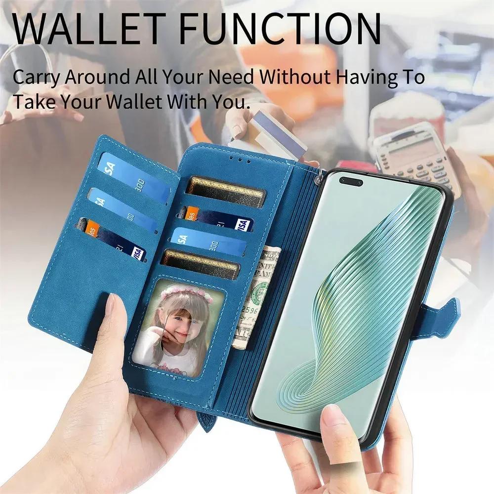 Étui de luxe Honor Magic 8 7 6 Pro 6 Lite 5G Bandoulière Fermeture Éclair Cuir Funda Honor Magic7 Pro 8 Lite Magic6 Pro Portefeuille Housse Livre