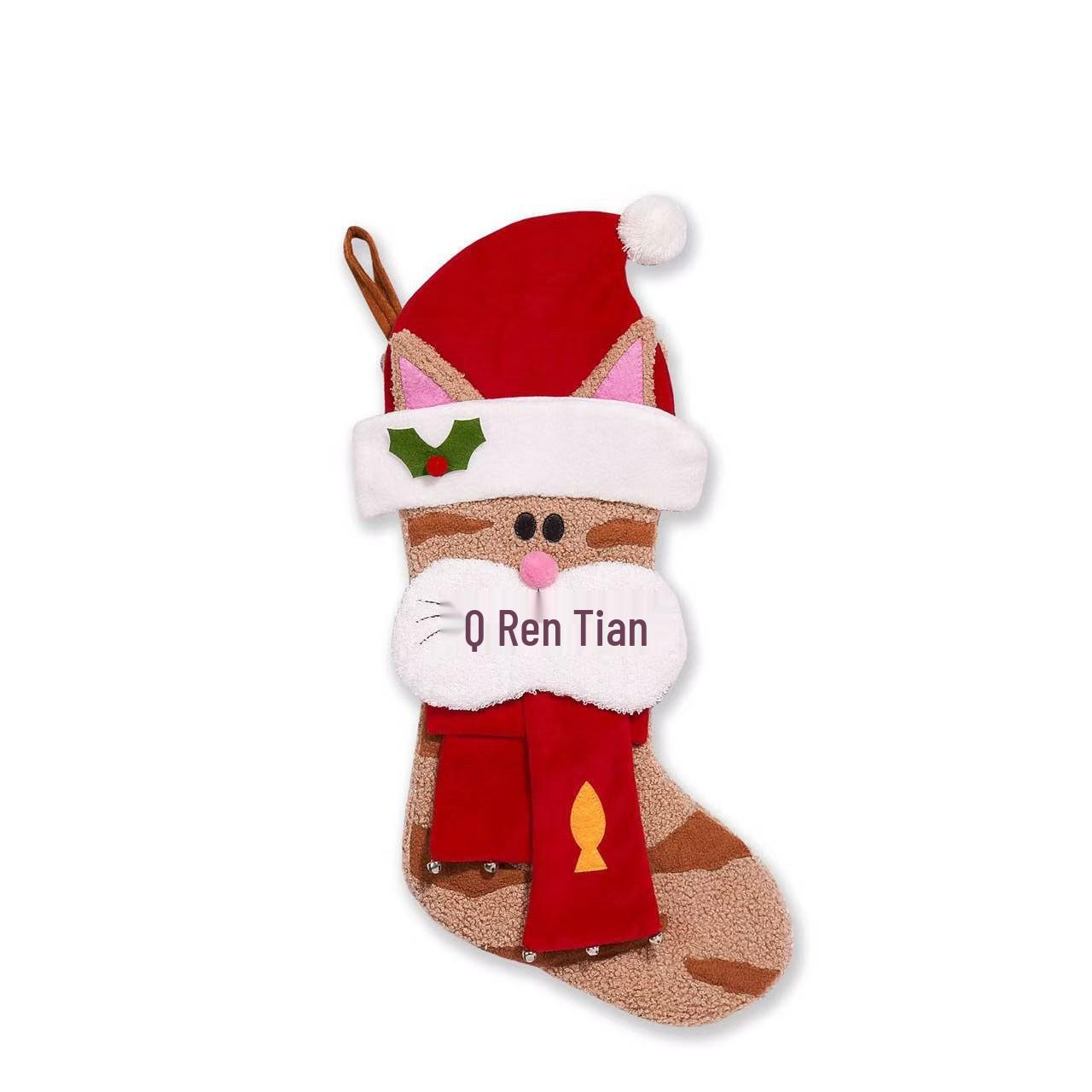 Plush 3D Cat Christmas Stocking Gift Bag & Fireplace Hanging Decoration