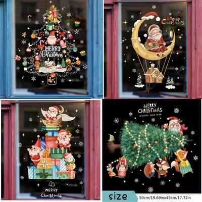 Christmas Decoration Stickers: Elk, Snowman, Window Stickers, Christmas Snow Tree, Santa Claus Window Stickers, Static Glass Window Stickers
