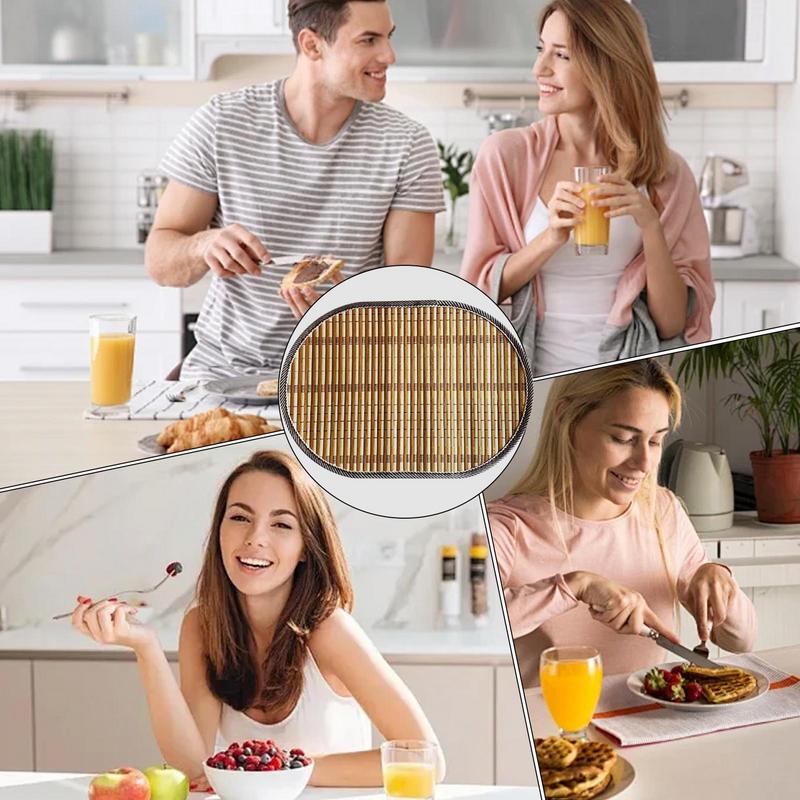 Oval Edge Bamboo Braided Placemats Washable Heat Resistant Table Place Mat for Home Kitchen Xmas Dining Table Party Decor