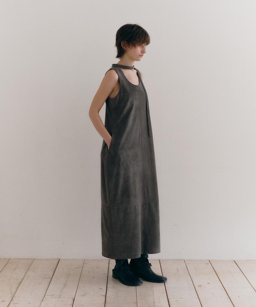 Loutaideu Suede Balloon Dress [Charcoal]