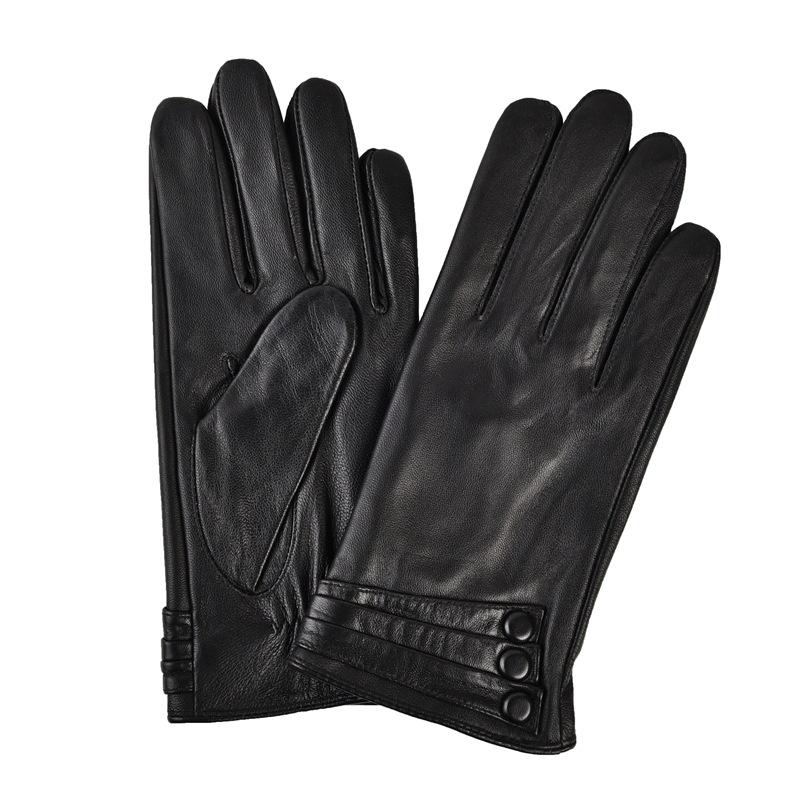 Leather gloves women's autumn and winter velvet thickened warm windproof waterproof cold riding driving sheepskin gloves