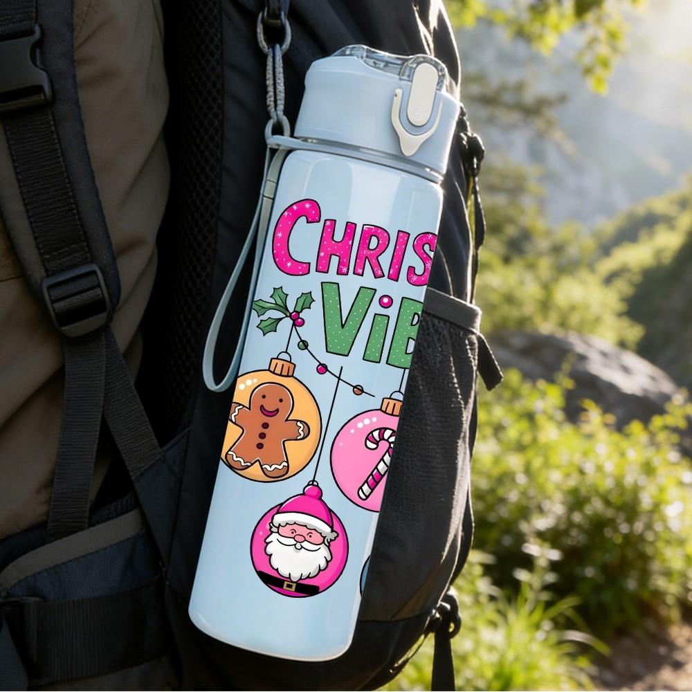 1PC Christmas Vibes Ornament 750ml Color Plastic Sports Water Bottle Leakproof Flip Straw Lid Suitable for Sports Office Home Use