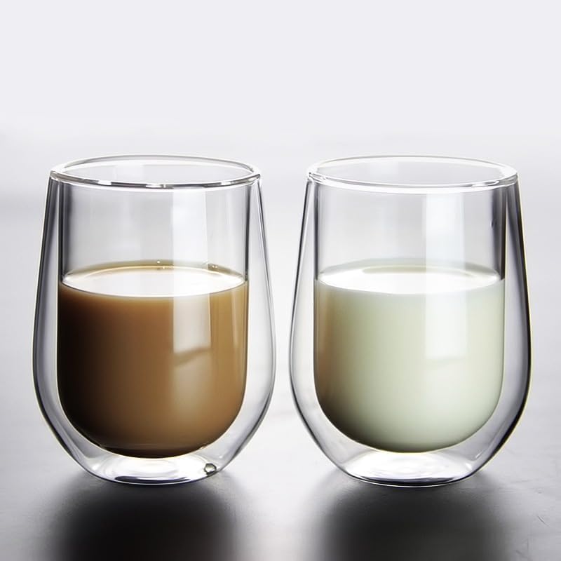 Pokaro Tea Heat-Resistant Glass Cups, Set of 2, 350ml Capacity, Double-Walled, Insulated, Condensation-Resistant, Double-Layered Glass, Can Hold Hot