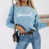 Autumn and Winter Women's Fashionable Casual Pullover Sweater Letter Embroidered Round Neck Sweater Top
