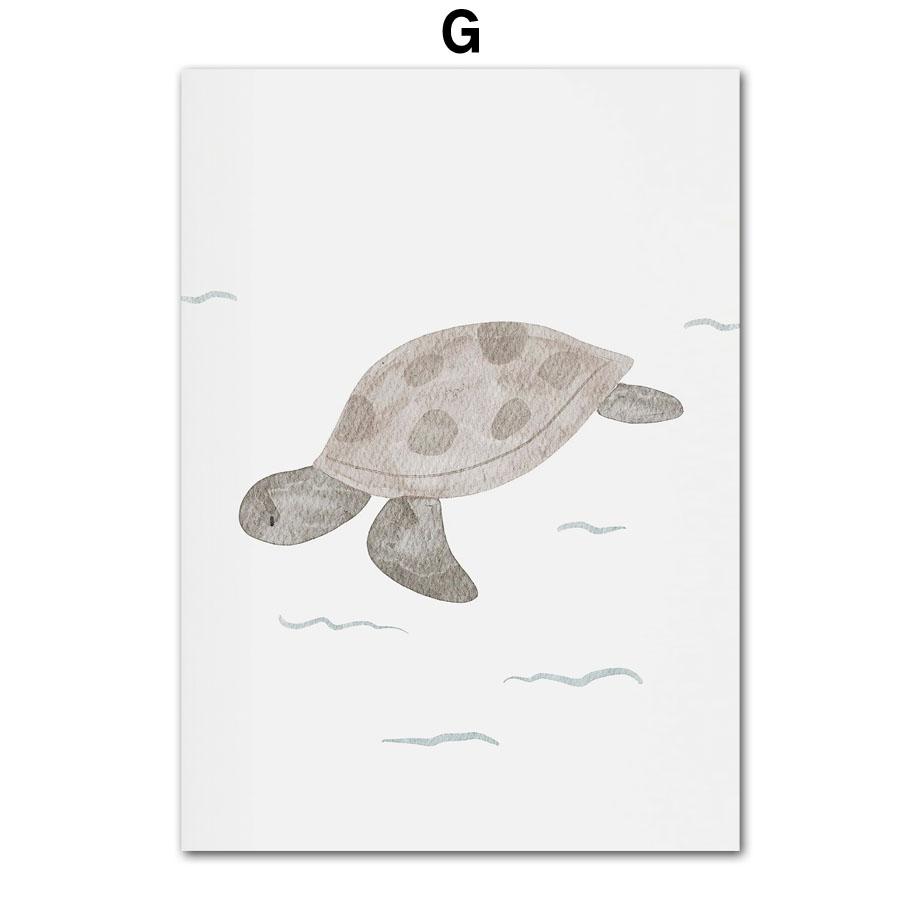 Custom Name Whale Octopus Turtle Swan Sea Animal Nursery Wall Art Canvas Painting Poster And Prints Picture Baby Kids Room Decor