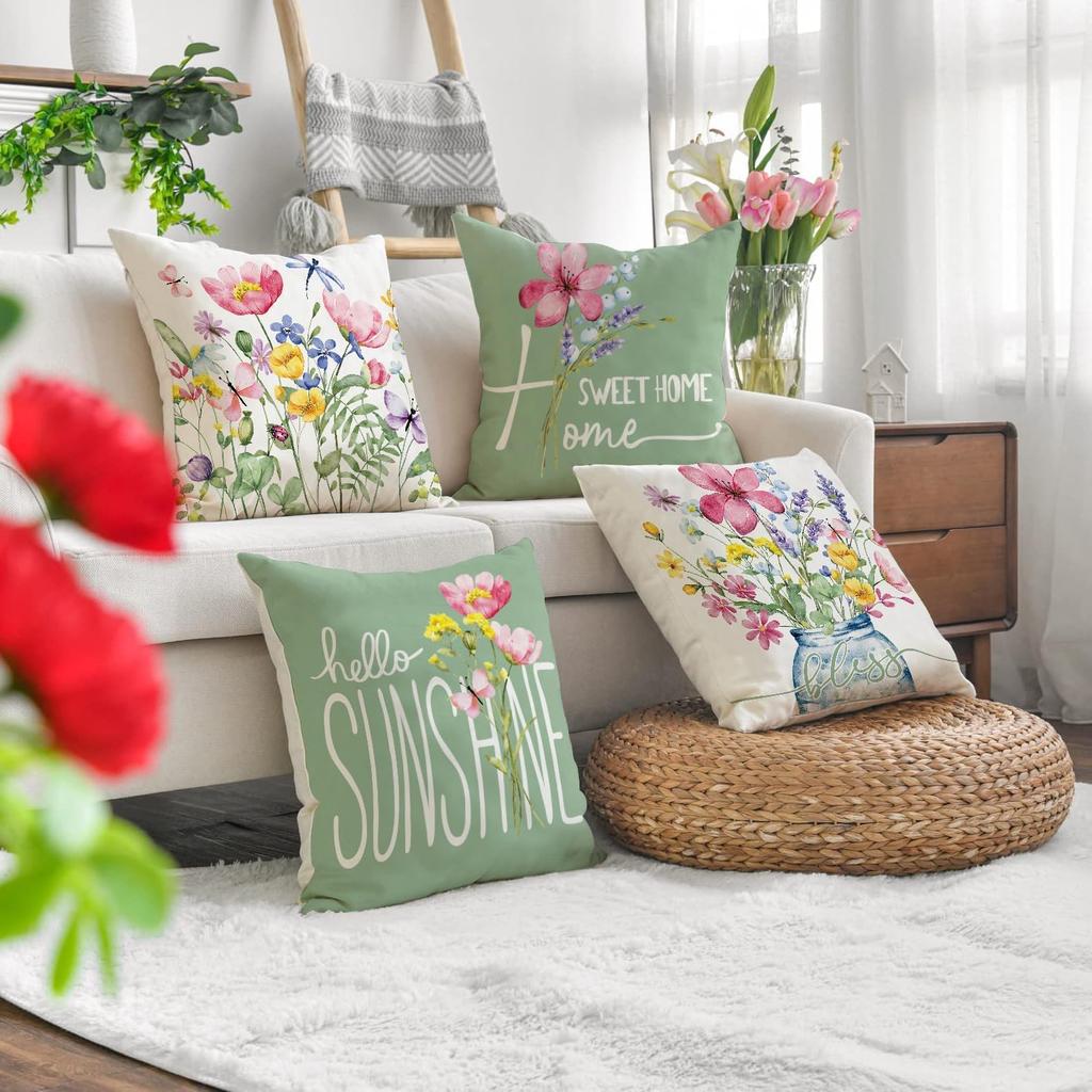 Throw Pillow Covers Spring Summer Garden Flowers Farmhouse Patio Decorative Cushion Covers Home Decor Couch For Sofa Livingroom