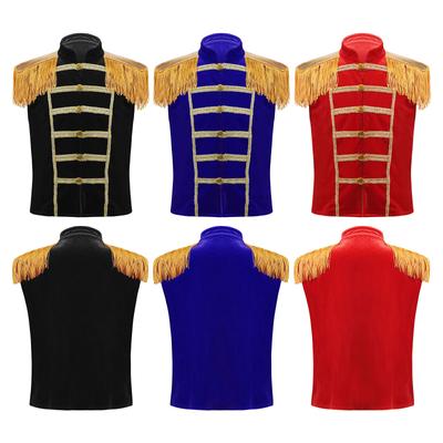 Kindercircus Drummer Vest Mouwloos Opstaande Kraag Franje Epauletten Goud Bies Knoopsluiting Militair Kostuum