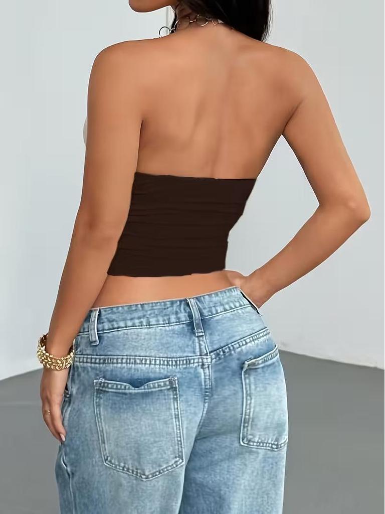 Sleeveless V-neck O-ring Halterneck Slim-fit Women's Vest