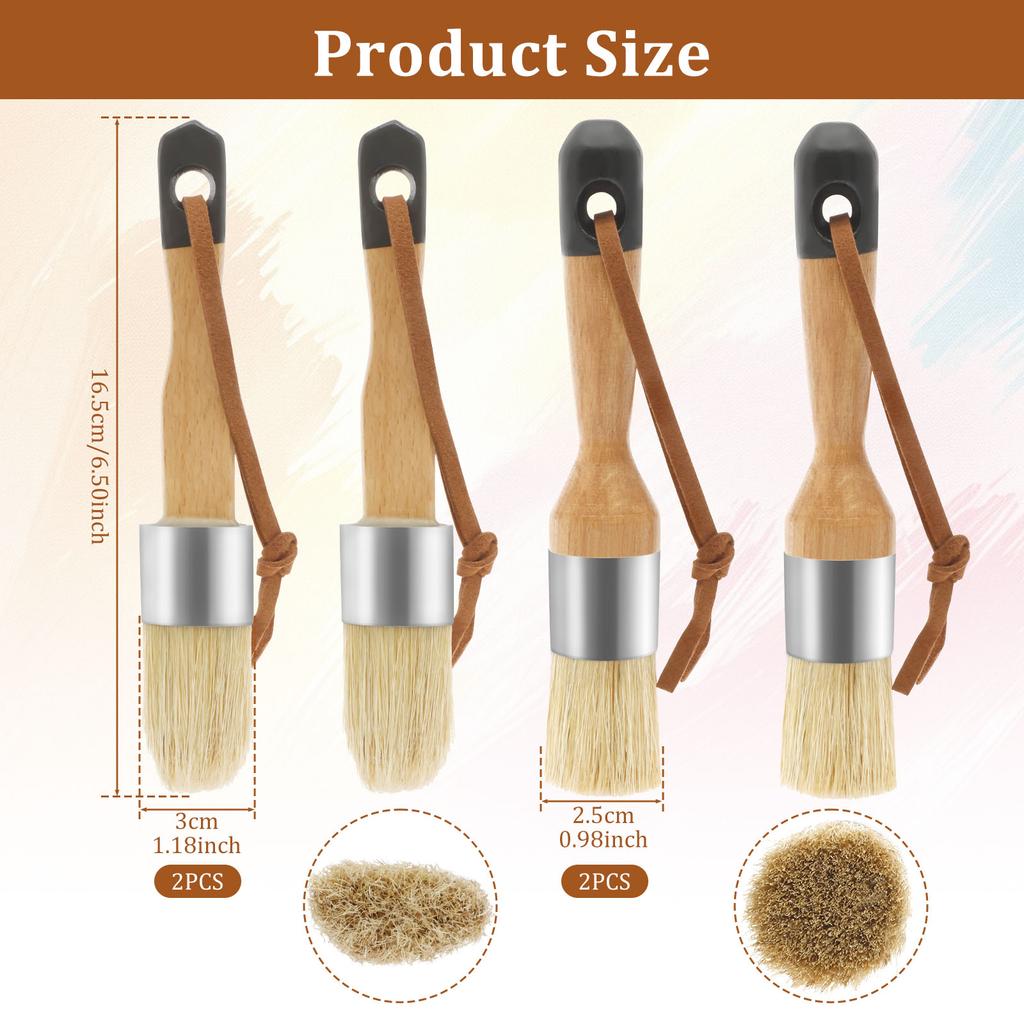 4Pcs Wood Chalk Paint Brush Set Non Shedding Small Round Paint Brush with Ergonomic Handle Efficient Cleaning Paint Brushes