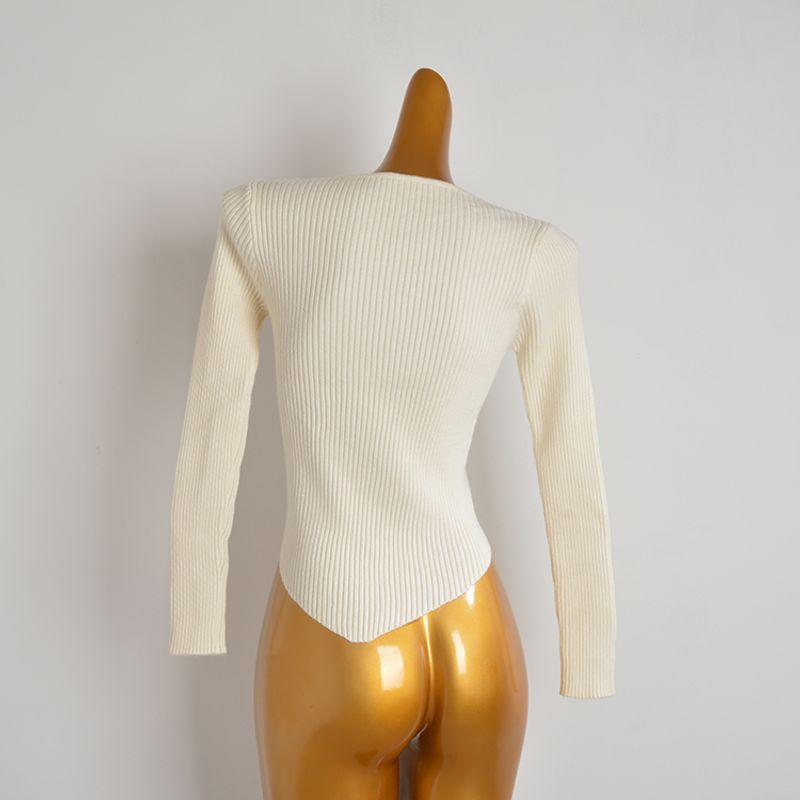 Fall and Winter New Arrival Fashion Cross Irregular Knitting Bottoming Shirt Sweater Women's off-Shoulder Silm Long-Sleeved Versatile Top