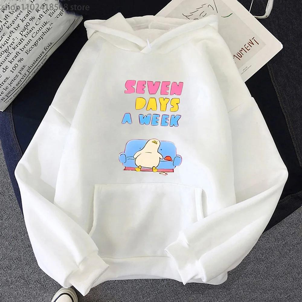 Seven Days A Week HoodiesDuck Kawaii Cartoon Sweatshirts Korean Style Casual Women Winter Coats Clothing for Girls Tops