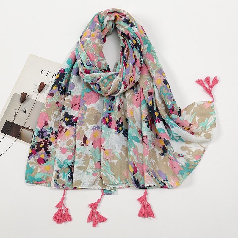 Small Fresh and Retro Blue and White Porcelain Cotton Linen Scarf Bali Yarn Scarf Simple Sun Protection Blue Floral Shawl Women