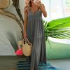 Women Summer Fashion Loose Swing Dress Long V Neck Sleeveless Solid Color Large Size