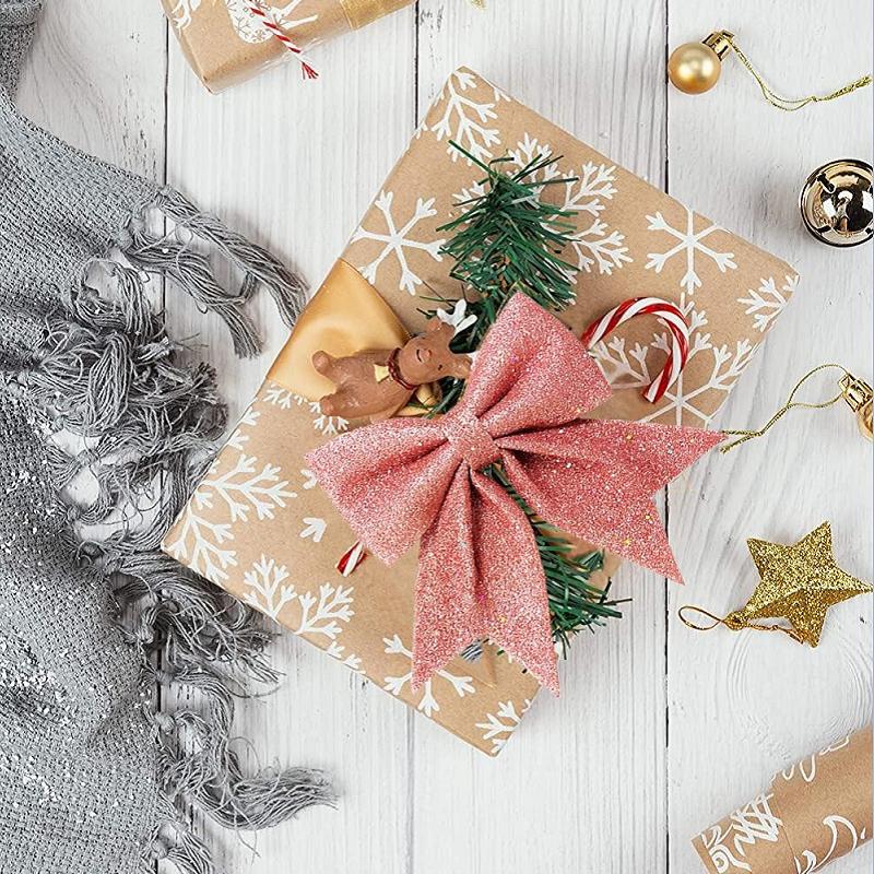 6PCS  Sparkle Bow Ornaments for Christmas Tree, DIY Gift Box Decoration, Xmas New Year Party Garland Home Decor Bows Decorations