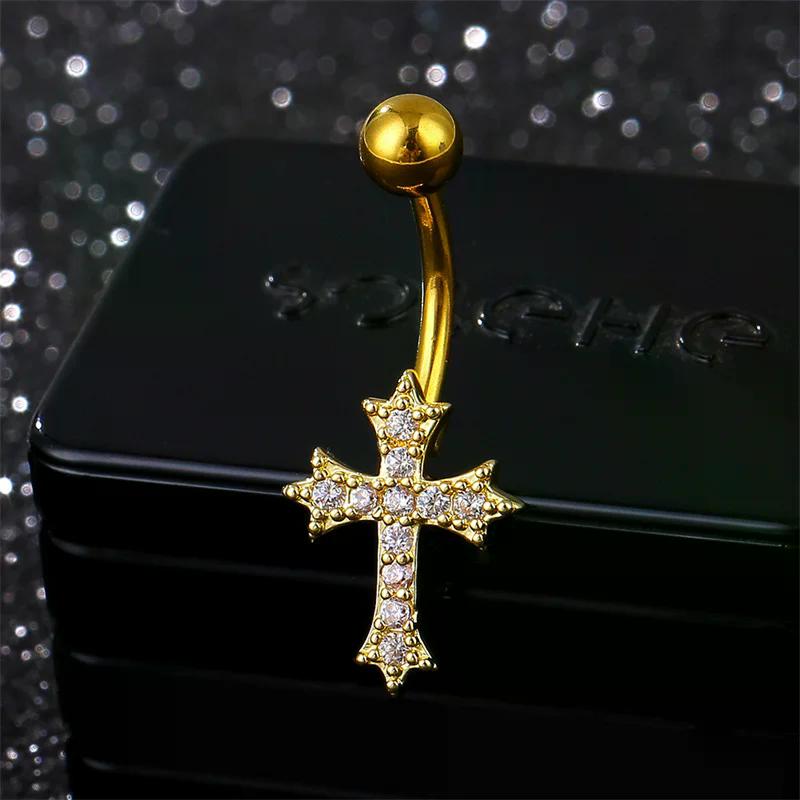 Sexy Piercing Bauchnagel Körperschmuck für Frauen Mädchen Personalisierter Einfacher Kreuzanhänger Bauchnabelringe Geschenke