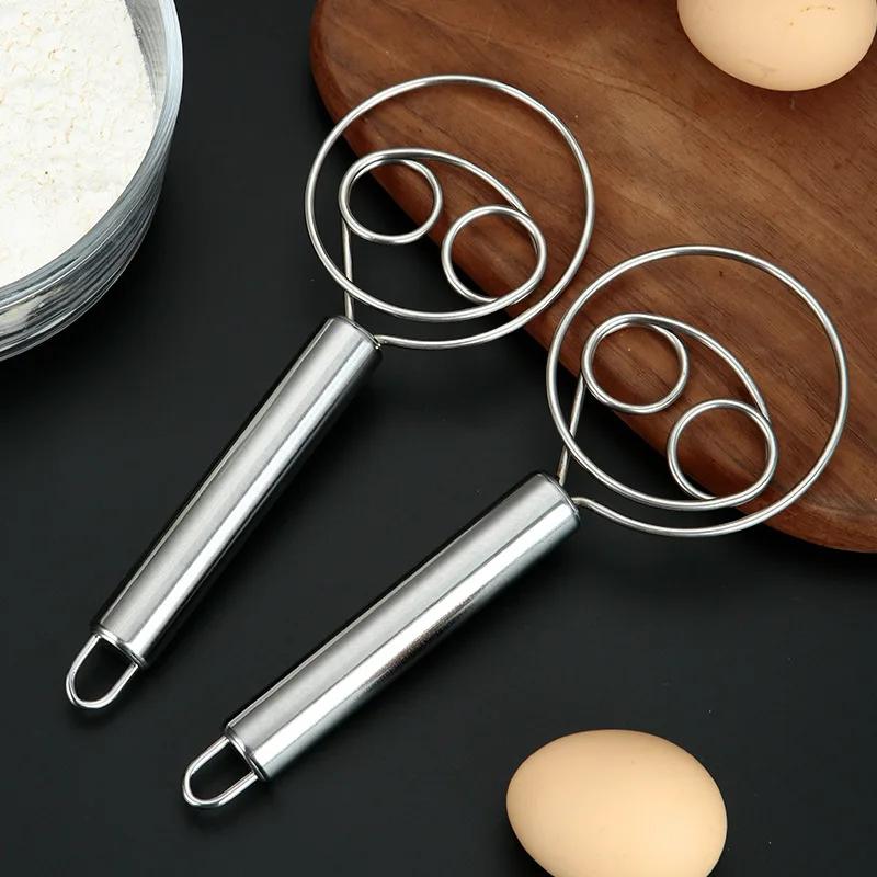 Stainless Steel Bread Dough Danish Dough Whisk Dutch Style Hand Mixer Binocular Coil Head Comfort Handle for Biscuits Bread Cake