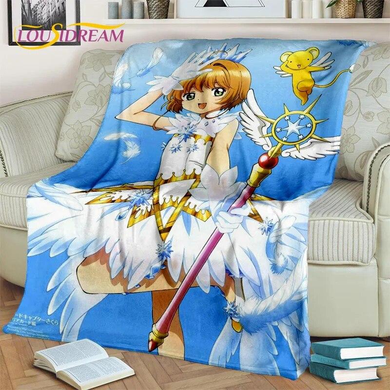 3D Cartoon Captor Anime Cute Card Sakura Blanket,Soft Throw Blanket for Home Bedroom Bed Sofa Picnic Office Cover Blanket Kids