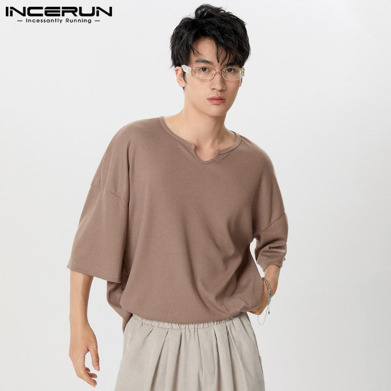 INCERUN Men Short Sleeve Knitted Loose T-shirts Casual Summer Tops
