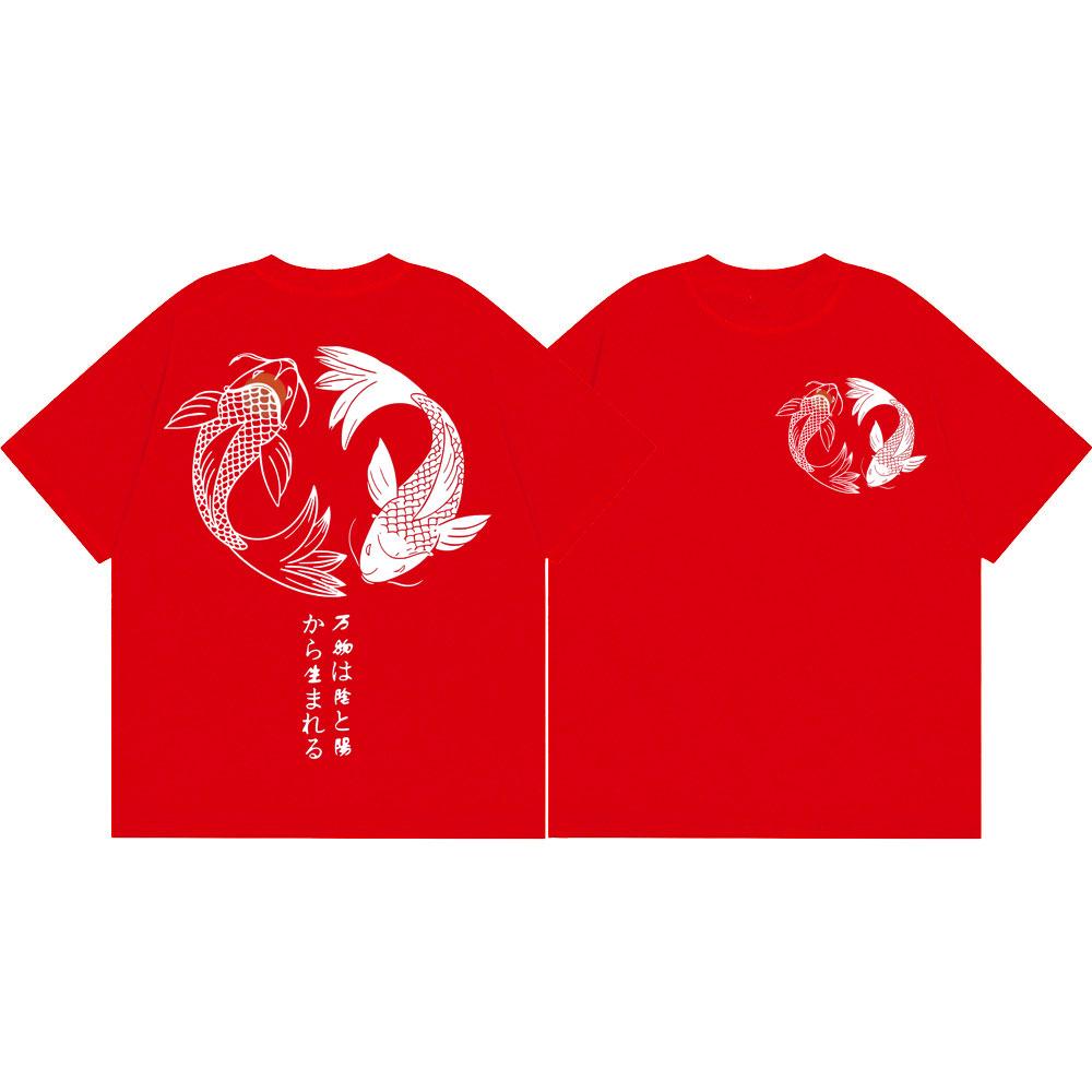 Japanese Koi Fish Graphic T Shirts Unisex Unisex Fashion Vintage Short Sleeve Tshirts Summer Casual Loose Cotton Tshirt Streetwear