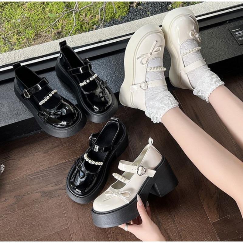 Spring Round Toe Pumps Chunky Women Mary Janes Shoes Platform Single Shoe for Women Dress Students Women's Lolita Heeled Shoes
