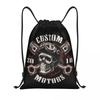 Biker Motorcycle Skull Rockabilly Drawstring Bag Women Men Portable Sports Gym Sackpack Training Backpacks