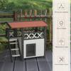 Outdoor Cat House with Terrace, Stairs, Roof, 77 x 50 x 73 cm, White and Red