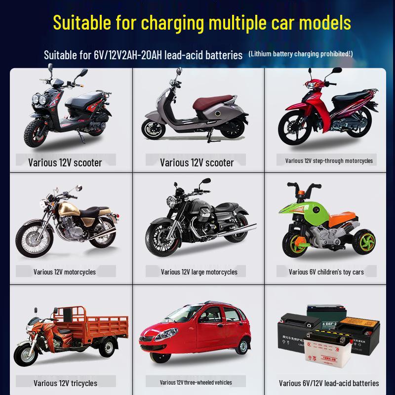 Fully Intelligent 6V/12V Motorcycle & Scooter Lead-Acid Battery Charger