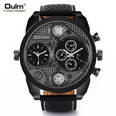 Ou Radium Men'S Watch Alloy Two-Way Travel Time Sports Watch 9316 Black Case Waterproof Watch Large Dial