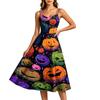 Women's Fashion Casual Sleeveless Round Neck Halloween Print Dress for Party and Daily Wear